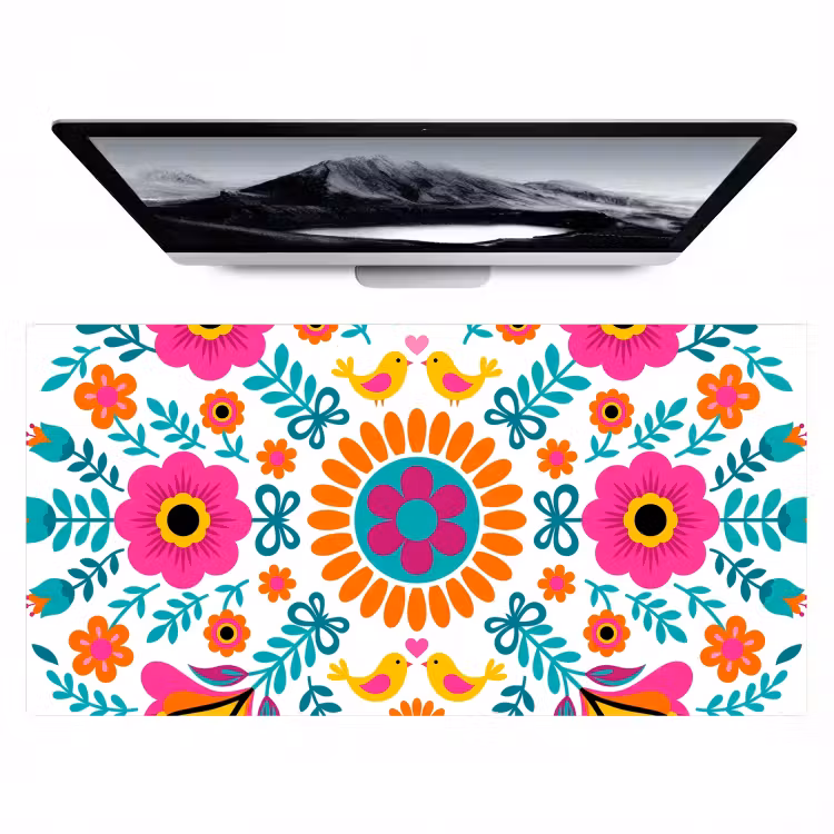 Bureau onderlegger - Bloemen - Vogel - Patroon - Kleurrijk - Modern — 1