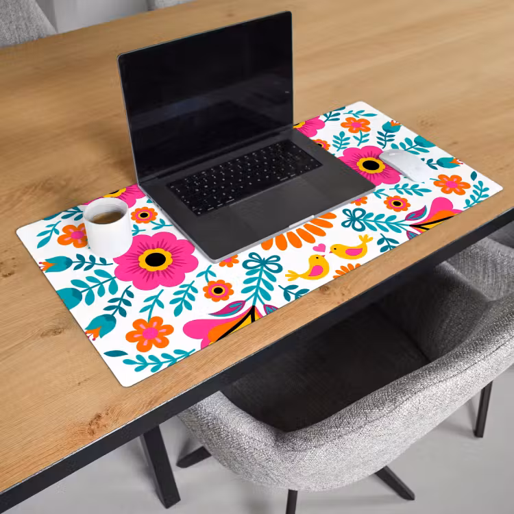 Bureau onderlegger - Bloemen - Vogel - Patroon - Kleurrijk - Modern — 3