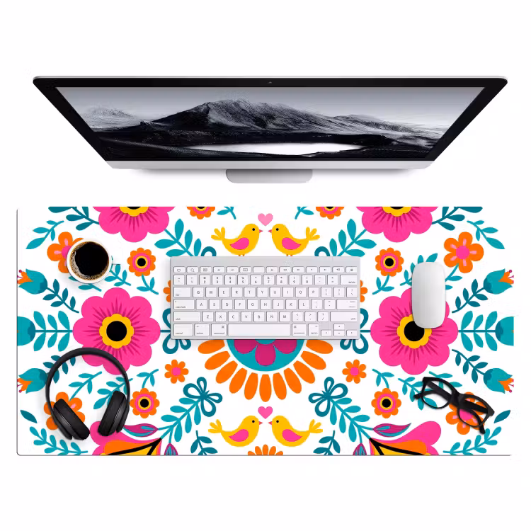Bureau onderlegger - Bloemen - Vogel - Patroon - Kleurrijk - Modern — 4