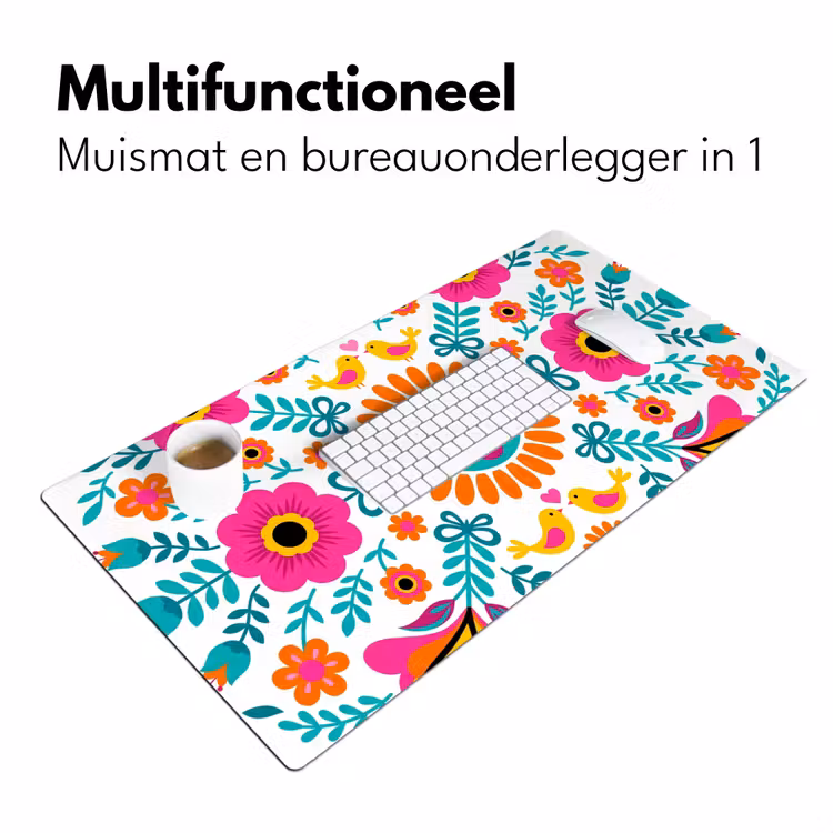 Bureau onderlegger - Bloemen - Vogel - Patroon - Kleurrijk - Modern — 7