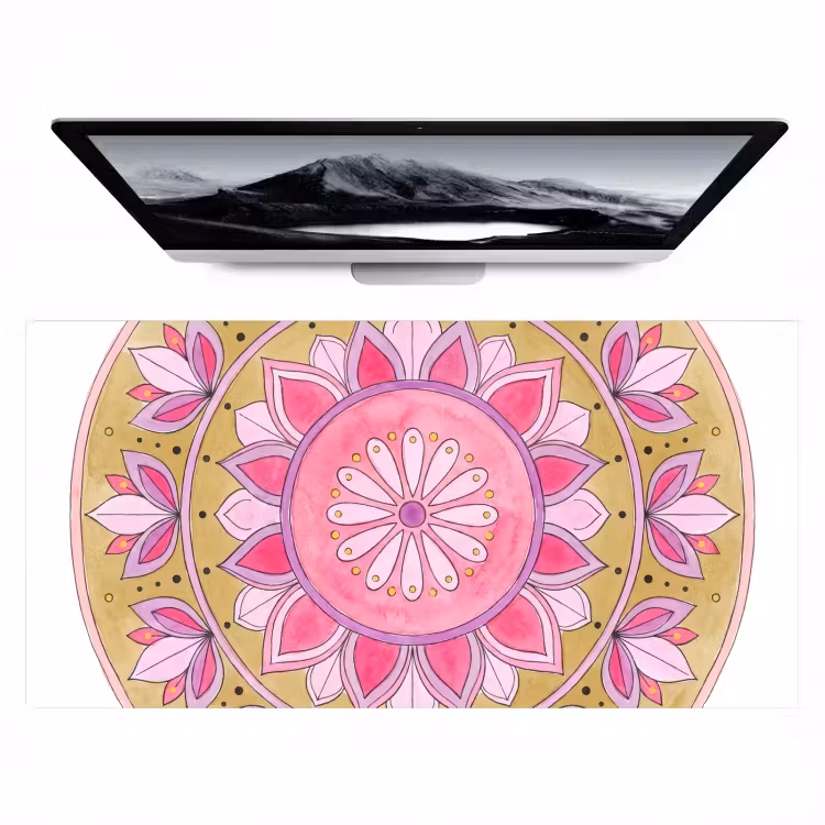 Bureau onderlegger - Mandala - Patroon - Kunst - Aquarel - Roze — 1