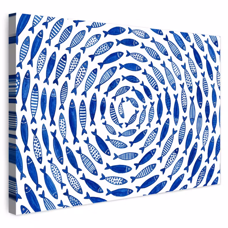 Buiten canvas - Vis - Patroon - Onderwater - Abstract - Blauw — 1
