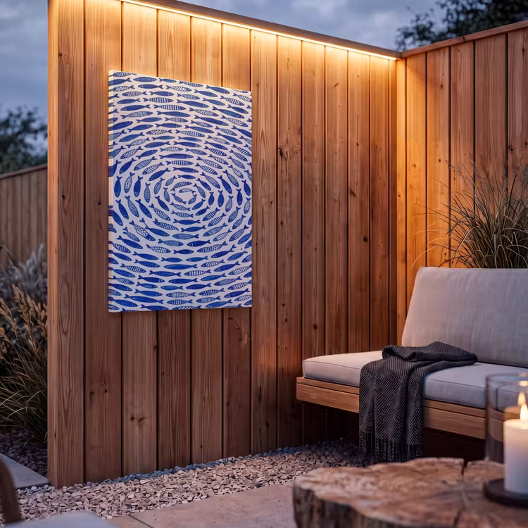Buiten canvas - Vis - Patroon - Onderwater - Abstract - Blauw — 4