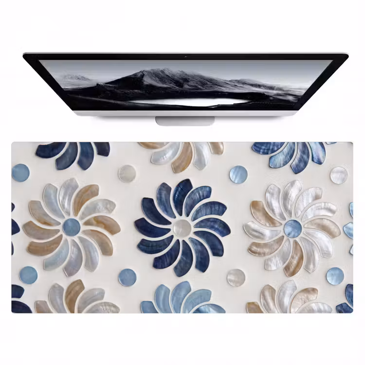 Bureau onderlegger - Bloemen - Parelmoer - Abstract - Patroon - Blauw — 1
