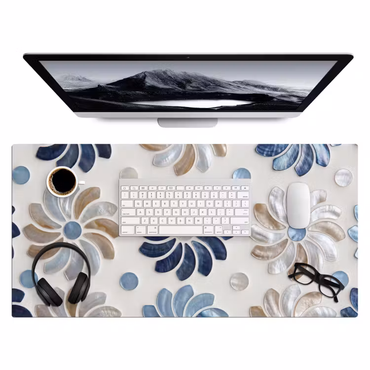 Bureau onderlegger - Bloemen - Parelmoer - Abstract - Patroon - Blauw — 4