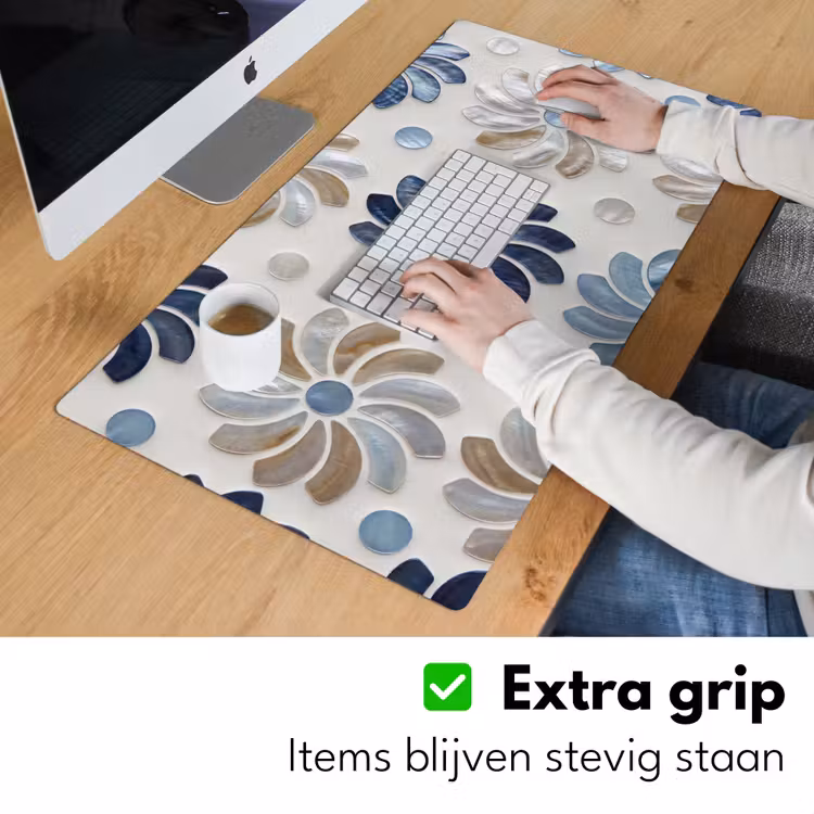 Bureau onderlegger - Bloemen - Parelmoer - Abstract - Patroon - Blauw — 6