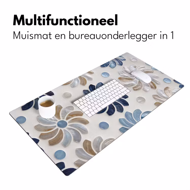 Bureau onderlegger - Bloemen - Parelmoer - Abstract - Patroon - Blauw — 7