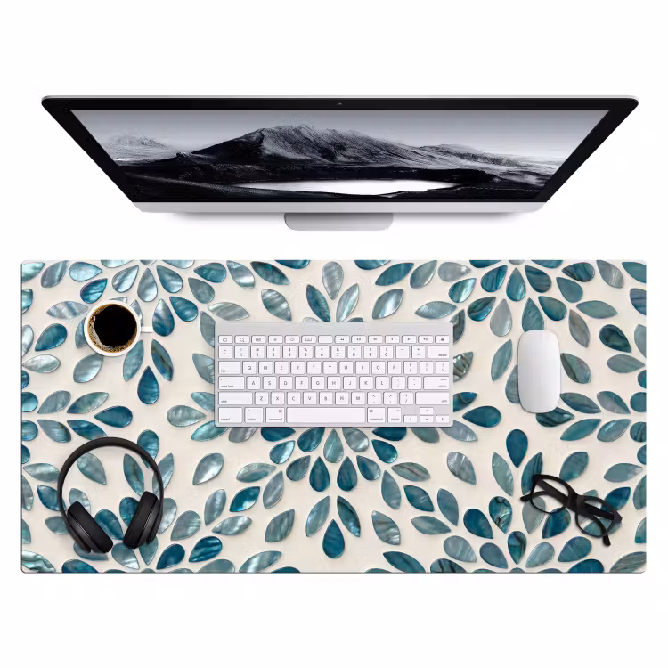 Bureau onderlegger - Patroon - Bladeren - Abstract - Modern - Turquoise — 4