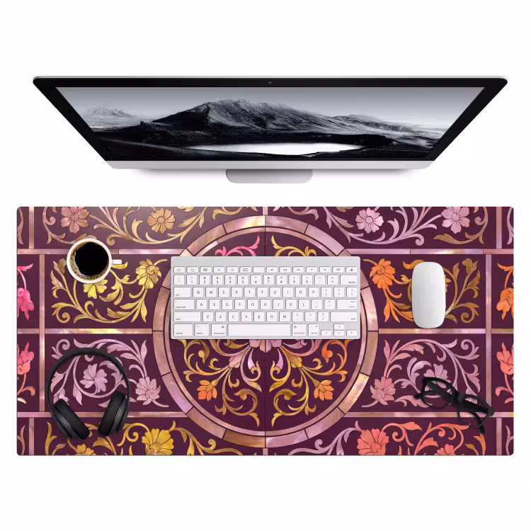 Bureau onderlegger - Patroon - Floraal - Oosters - Paars - Goud — 4