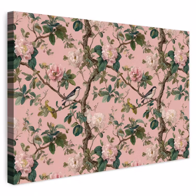 Buiten canvas - Pioenrozen - Botanisch - Vogel — 1