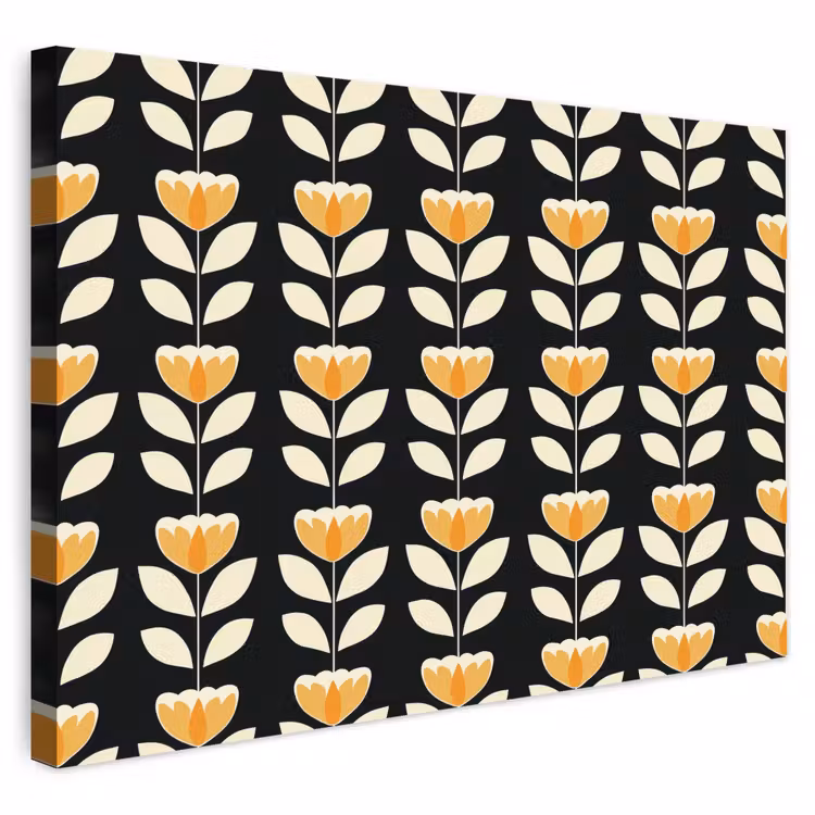 Buiten canvas - Retro - Bloem - Zwart - Okergeel — 1
