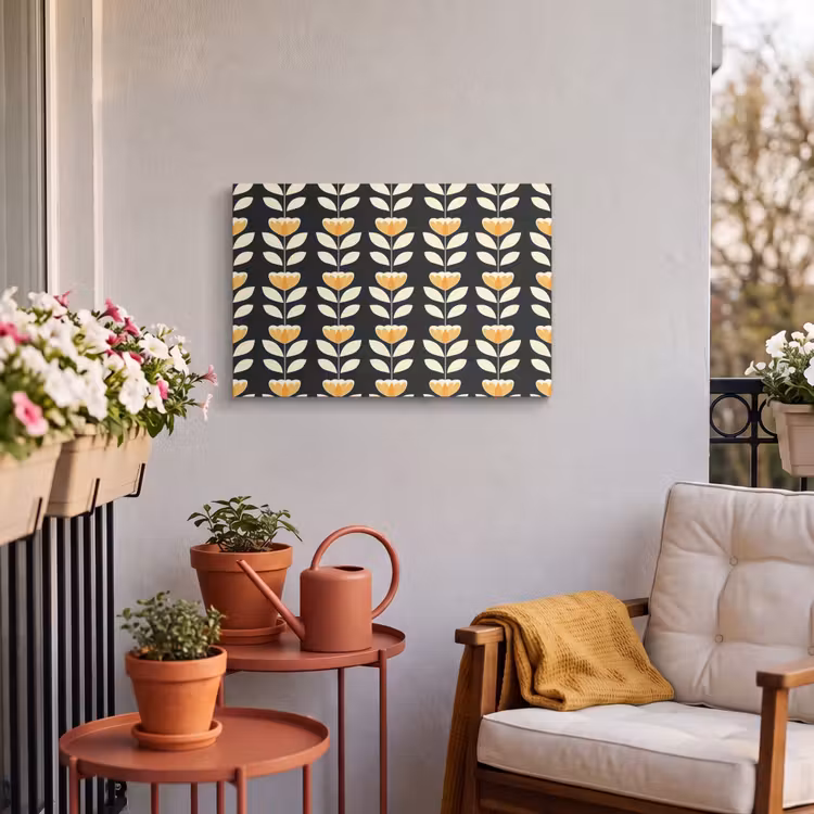 Buiten canvas - Retro - Bloem - Zwart - Okergeel — 4