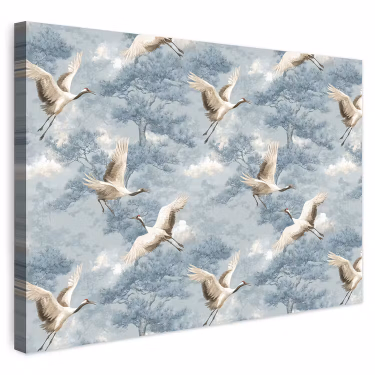 Buiten canvas - Wolken - Kraanvogels - Blauw — 1
