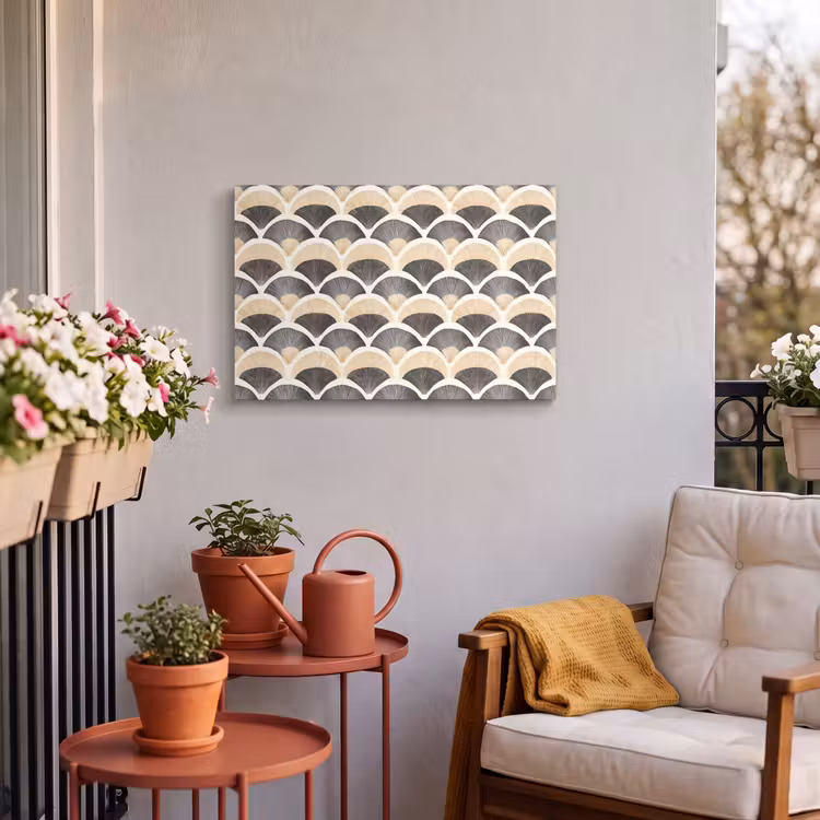 Buiten canvas - Waaier - Patroon - Zwart - Beige — 4