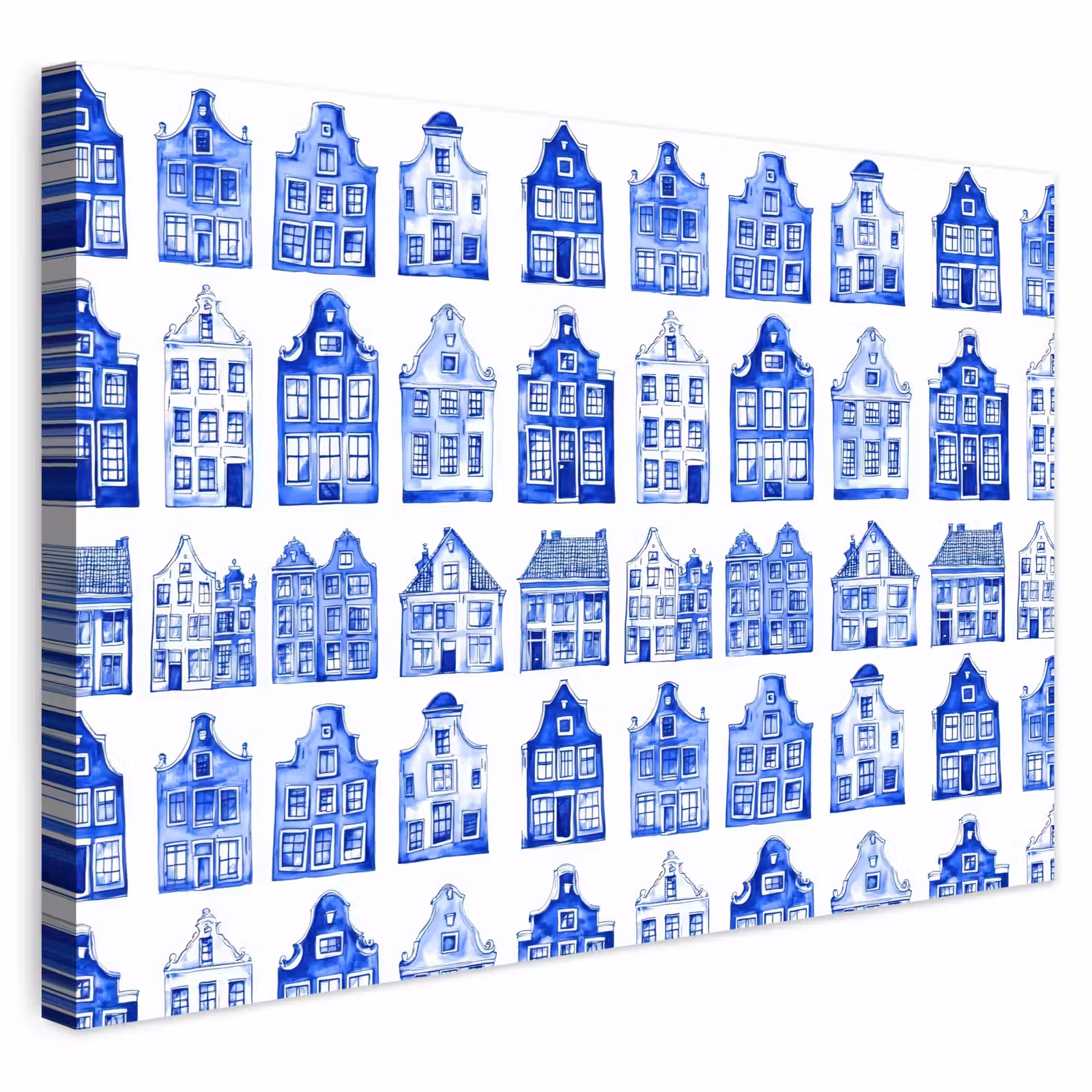 Buiten canvas - Patroon - Huizen - Blauw — 1