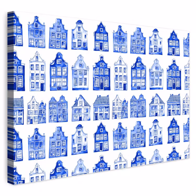 Buiten canvas - Patroon - Huizen - Blauw — 1