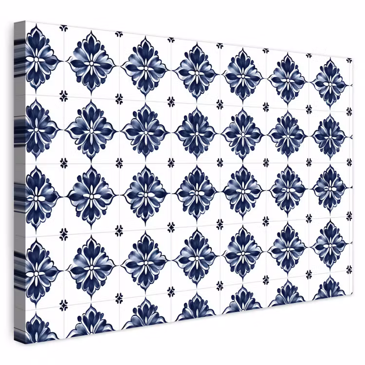 Buiten canvas - Tegelmotief - Blauw - Wit - Bloem — 1