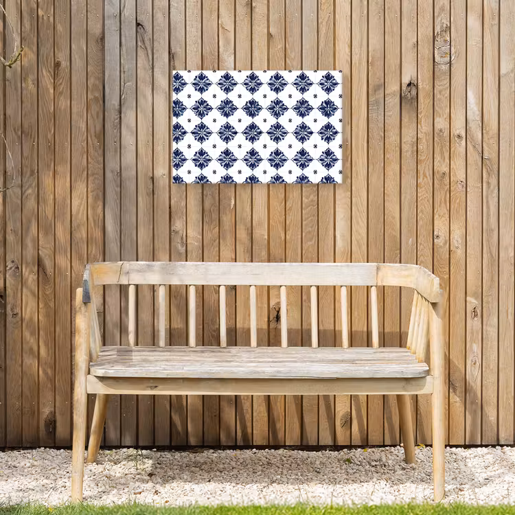 Buiten canvas - Tegelmotief - Blauw - Wit - Bloem — 3