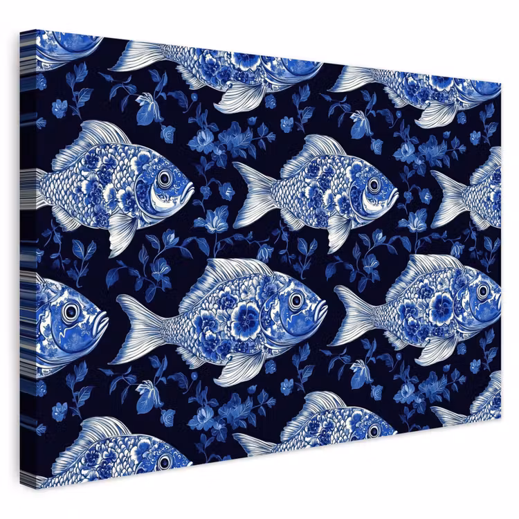 Buiten canvas - Vissen - Bloemen - Blauw — 1