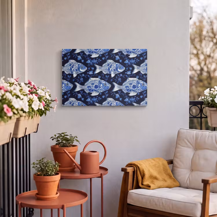 Buiten canvas - Vissen - Bloemen - Blauw — 4