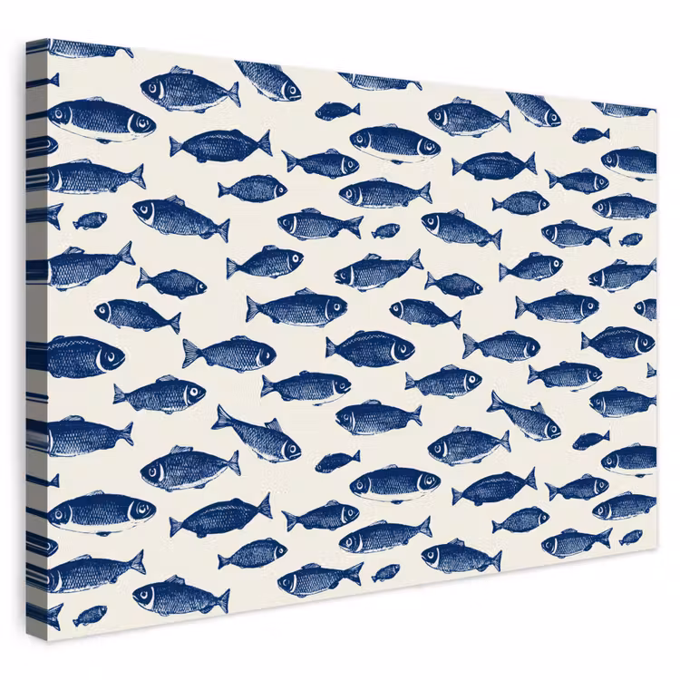 Buiten canvas - Vissen - Patroon - Blauw - Wit — 1