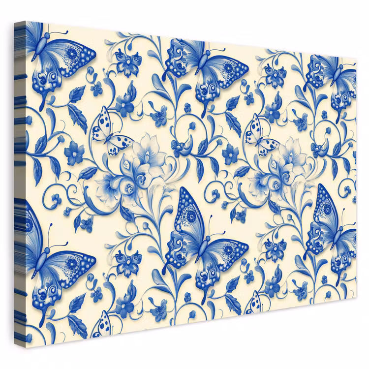 Buiten canvas - Vlinders - Bloemen - Blauw - Botanisch — 1