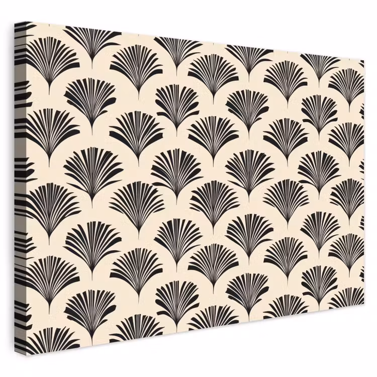 Buiten canvas - Waaiers - Botanisch - Zwart - Beige — 1