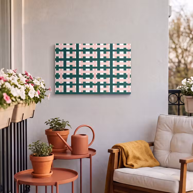 Buiten canvas - Vlechtpatroon - Groen - Roze - Grafisch — 4