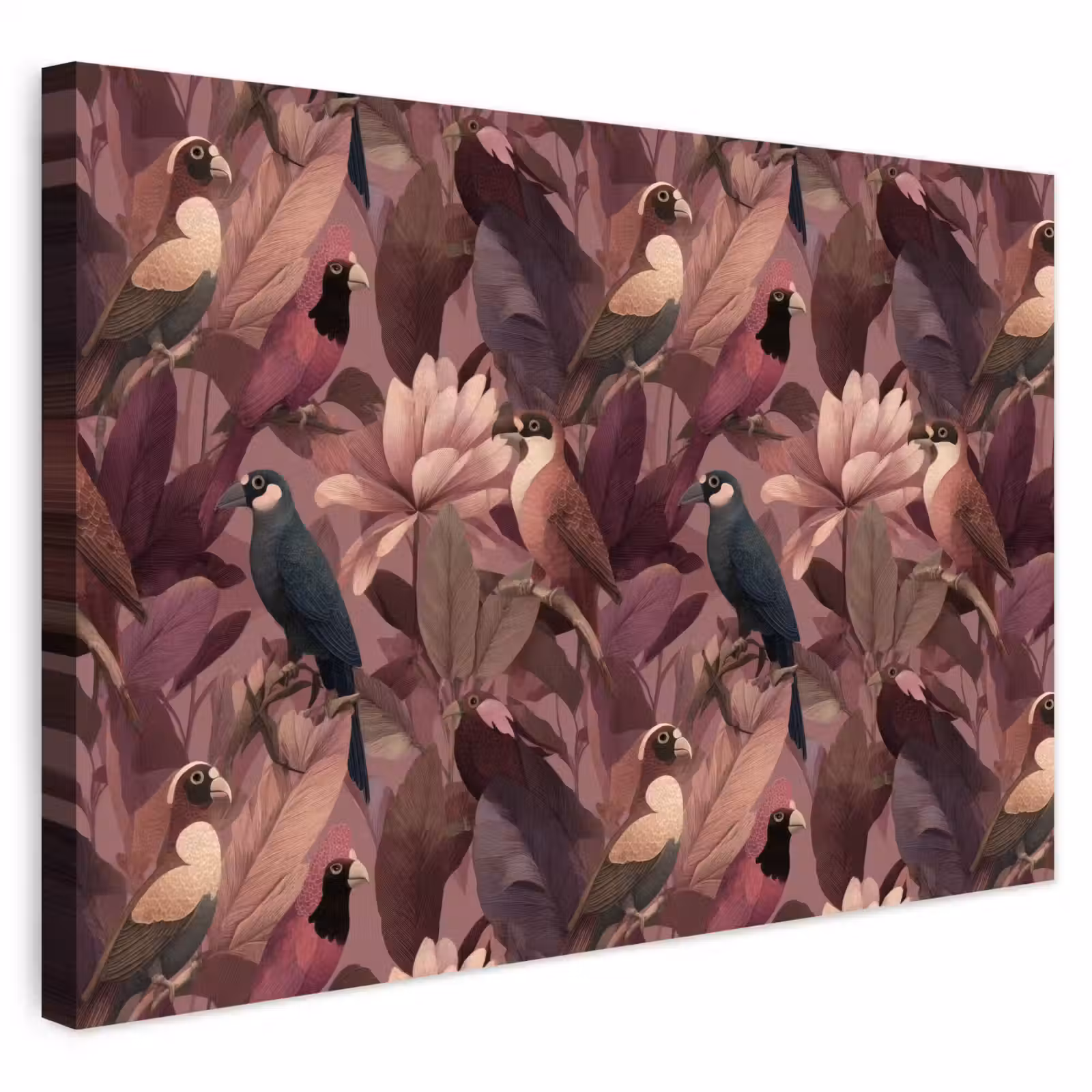 Buiten canvas - Vogels - Bladeren - Roze — 1