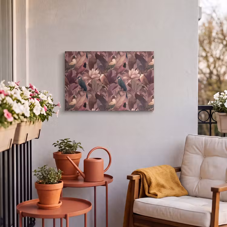 Buiten canvas - Vogels - Bladeren - Roze — 4
