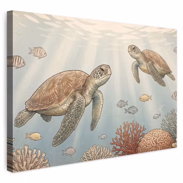 Buiten canvas - Schildpad - Onderwater - Natuur - Illustratie — 1