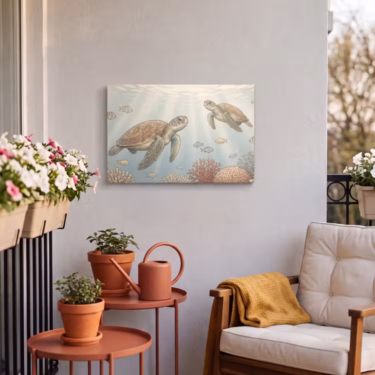 Buiten canvas - Schildpad - Onderwater - Natuur - Illustratie — 4