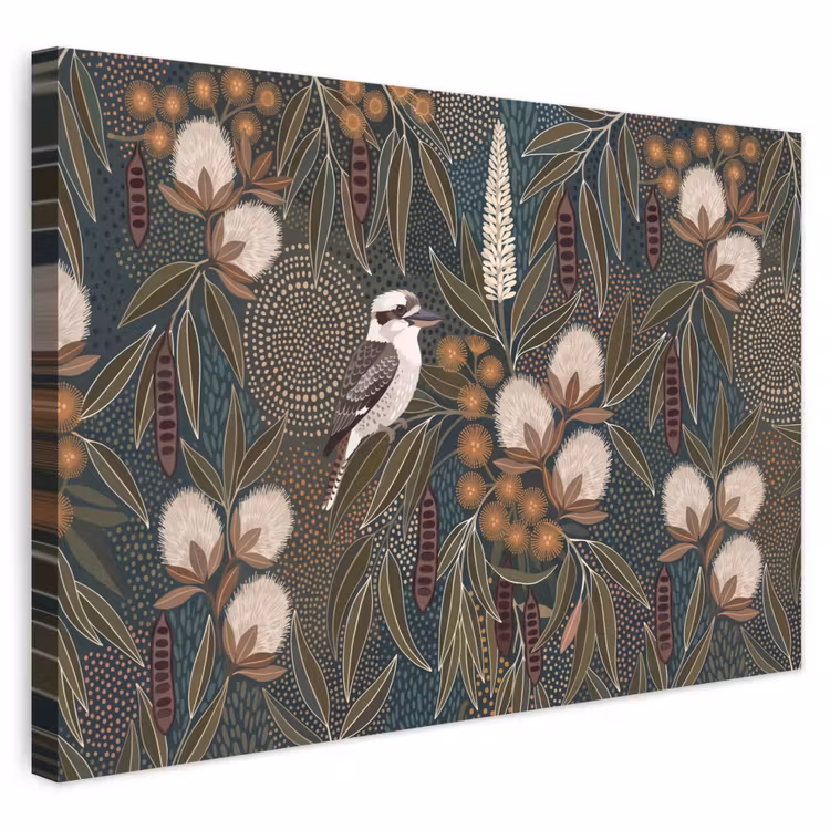 Buiten canvas - Vogel - Bladeren - Natuur - Illustratie - Groen — 1