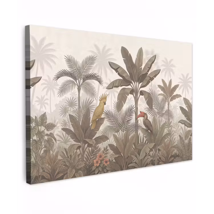 Buiten canvas - Vogel - Jungle - Tropisch - Illustratie - Groen — 1