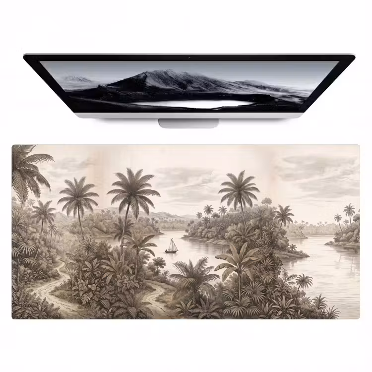Bureau onderlegger - Landschap - Rivier - Boot - Tropisch - Vintage — 1