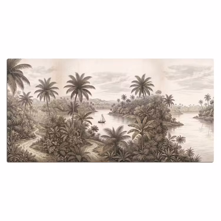 Bureau onderlegger - Landschap - Rivier - Boot - Tropisch - Vintage — 2