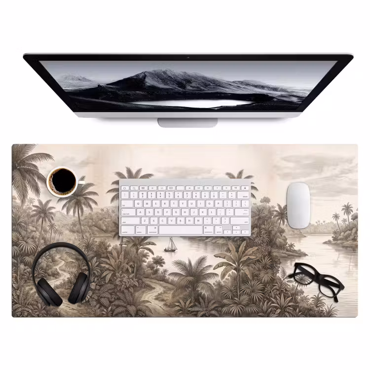Bureau onderlegger - Landschap - Rivier - Boot - Tropisch - Vintage — 4