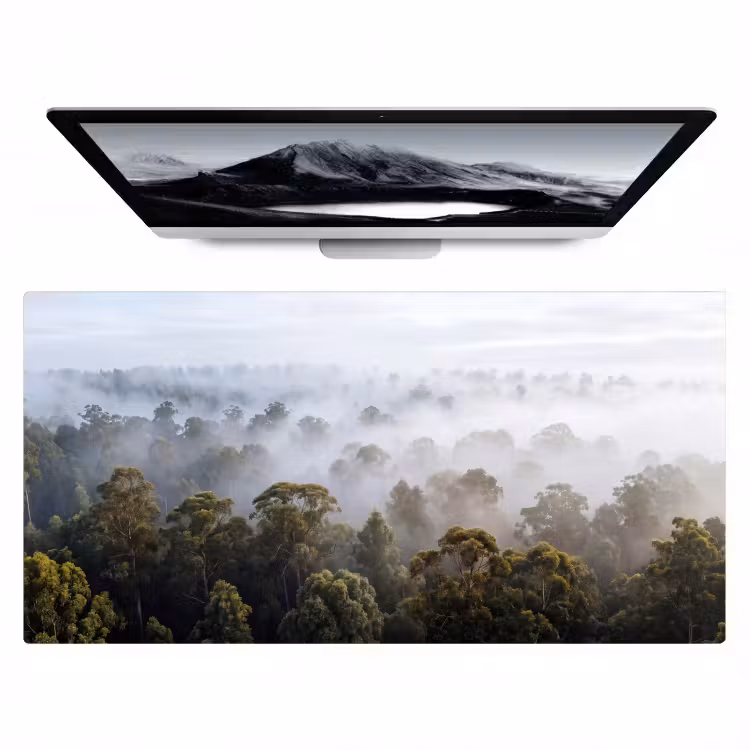 Bureau onderlegger - Natuur - Mist - Bos - Ochtend - Goud — 1