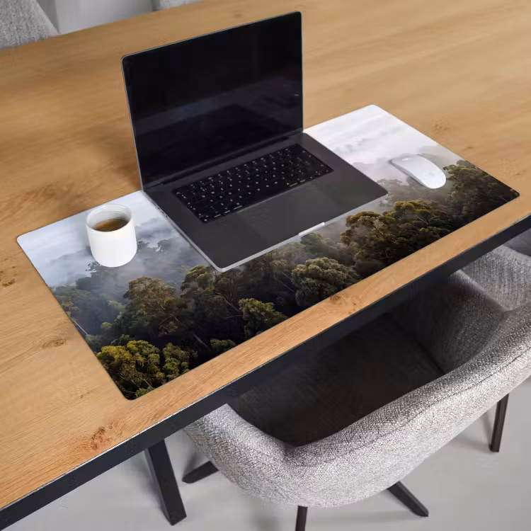 Bureau onderlegger - Natuur - Mist - Bos - Ochtend - Goud — 3