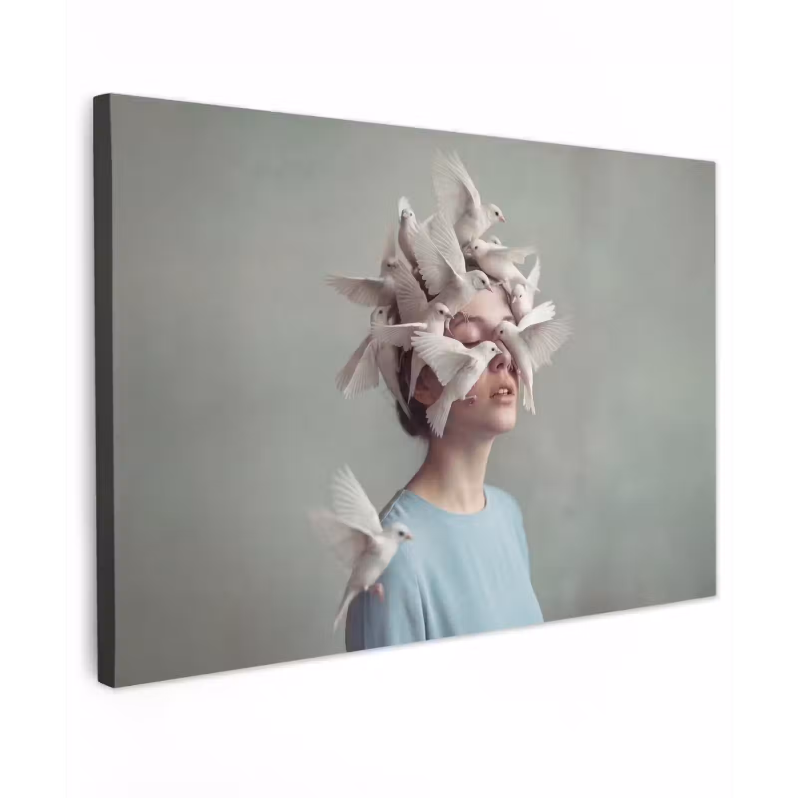 Buiten canvas - Vrouw - Vogels - Abstract - Modern - Wit — 1