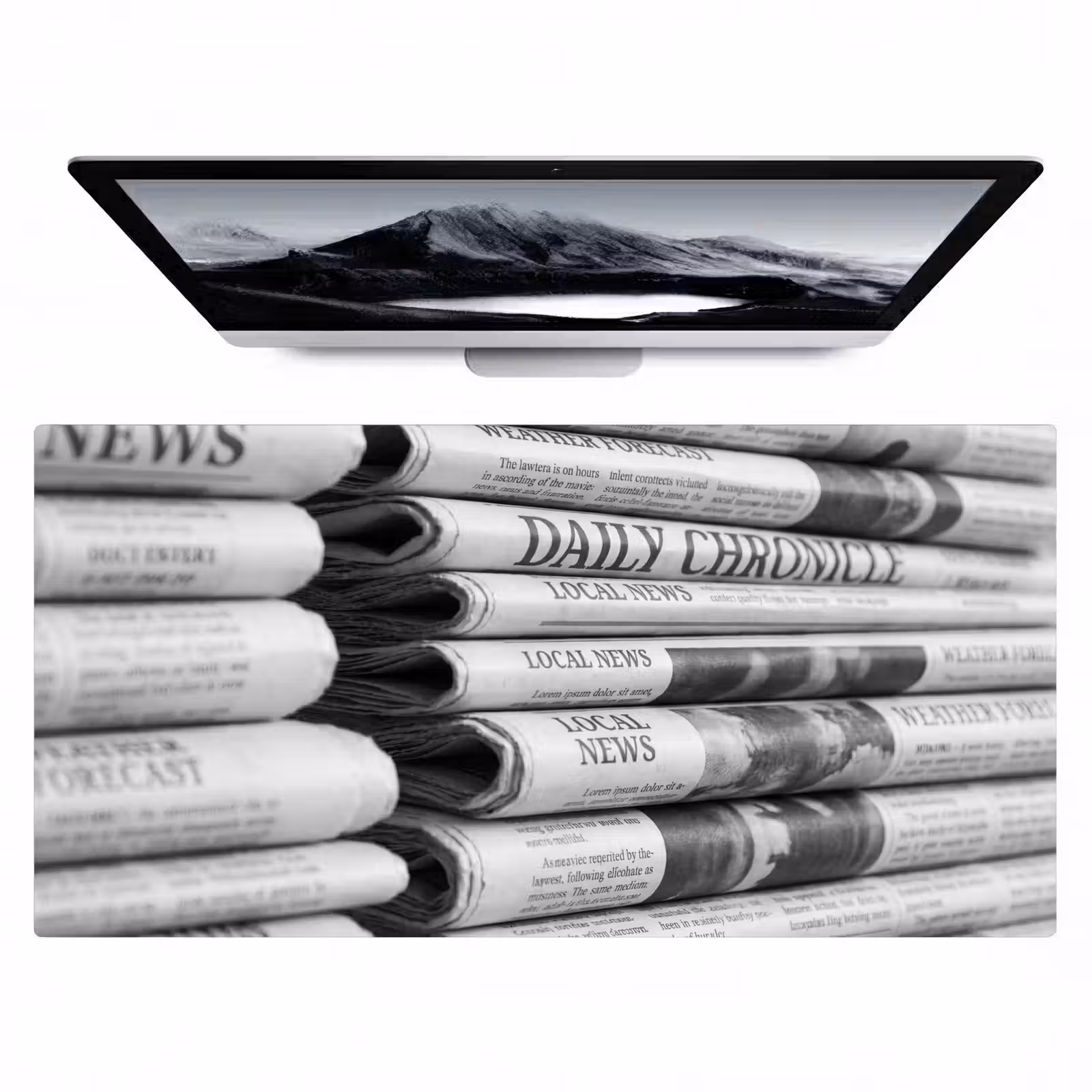 Bureau onderlegger - Krant - Stapel - Nieuws - Zwart-wit - Media — 1