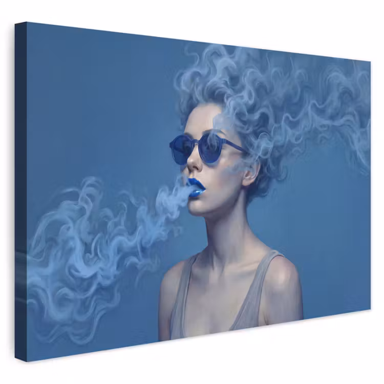 Buiten canvas - Portret - Zonnebril - Rook - Abstract - Blauw — 1