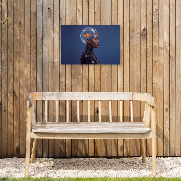 Buiten canvas - Vrouw - Goudvis - Hoofd - Abstract - Blauw — 3
