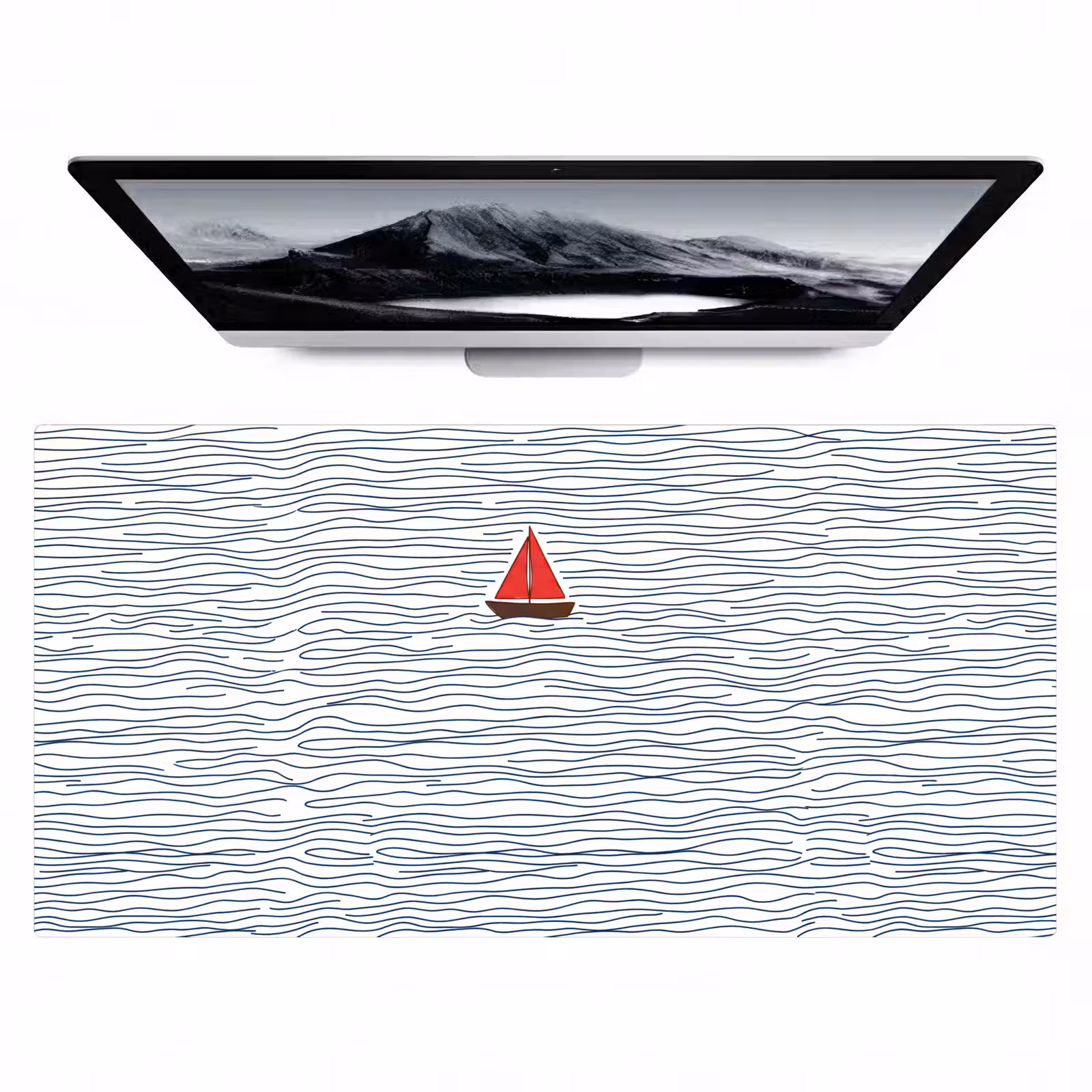 Bureau onderlegger - Boot - Water - Rood - Illustratie - Minimalistisch — 1