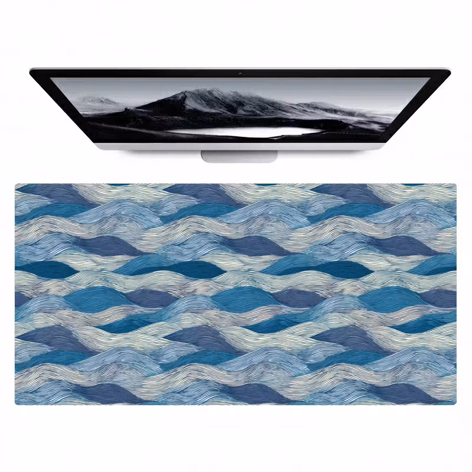 Bureau onderlegger - Getekend - Blauw - Wit - Golvend - Streepjes — 1