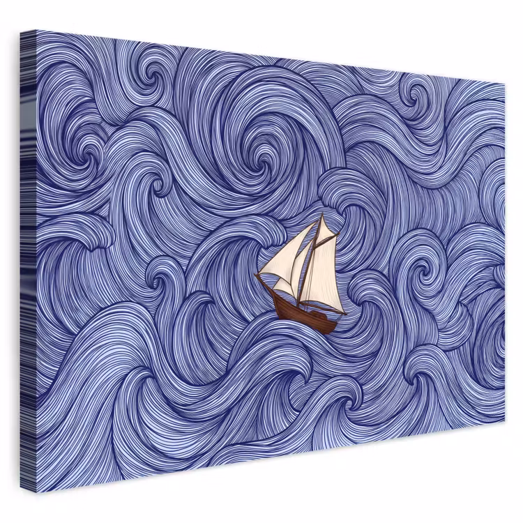 Buiten canvas - Schip - Golven - Zee - Illustratie - Blauw — 1