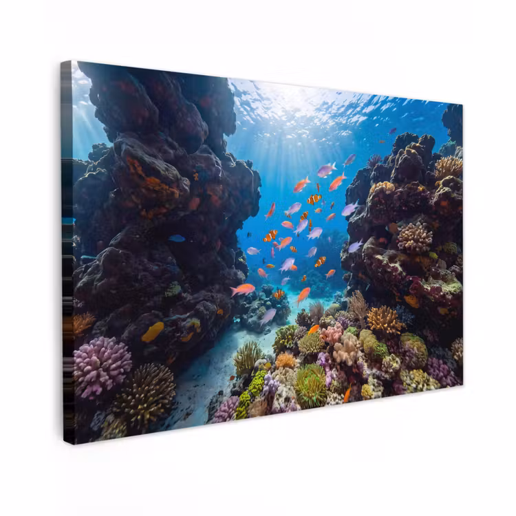 Buiten canvas - Vis - Koraalrif - Onderwater - Levendig - Blauw — 1