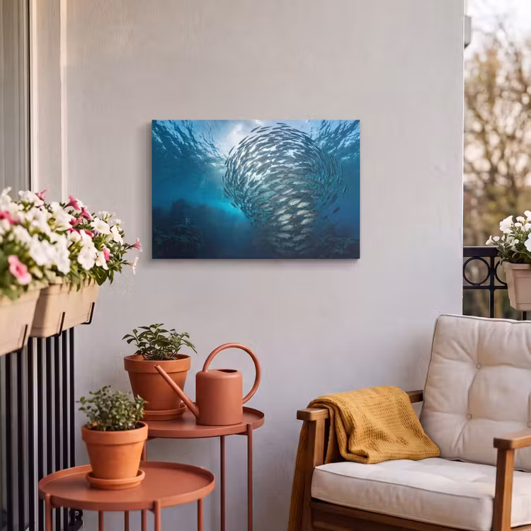 Buiten canvas - Vis - School - Oceaan - Natuur - Blauw — 3