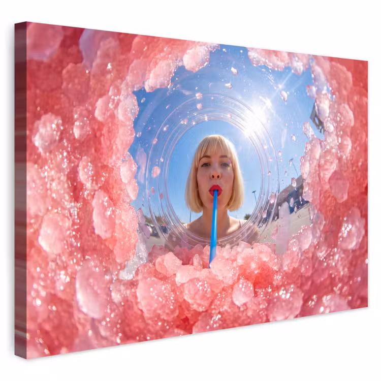 Buiten canvas - Vrouw - Drank - Zomer - Roze - Blauw — 1