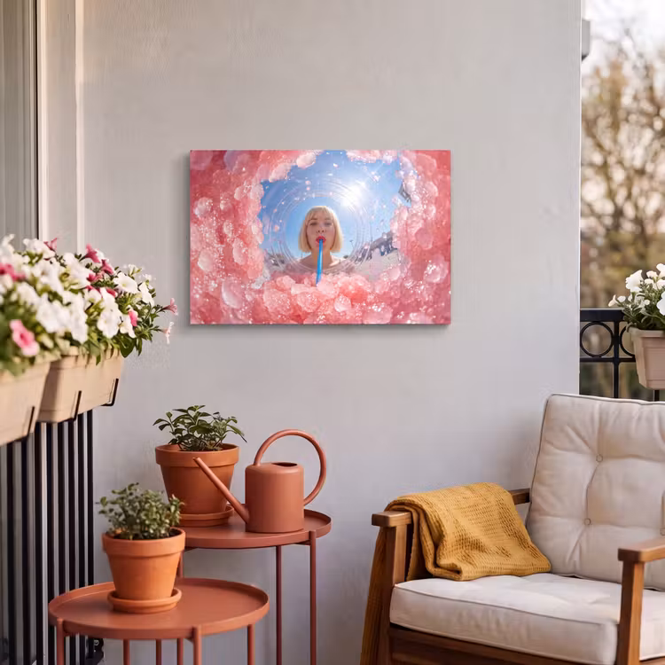 Buiten canvas - Vrouw - Drank - Zomer - Roze - Blauw — 3